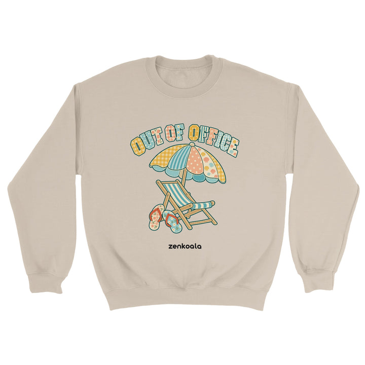 Out of Office Beach feel-good sweatshirt in sand, Zen Koala Australia