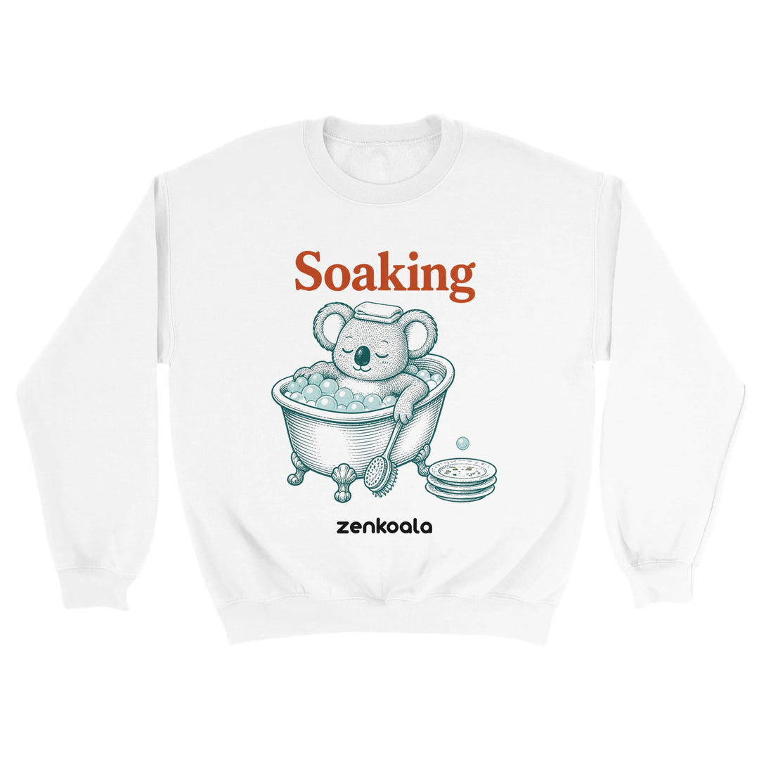 Soaking Koala Bath feel-good sweatshirt in white — Zen Koala Australia