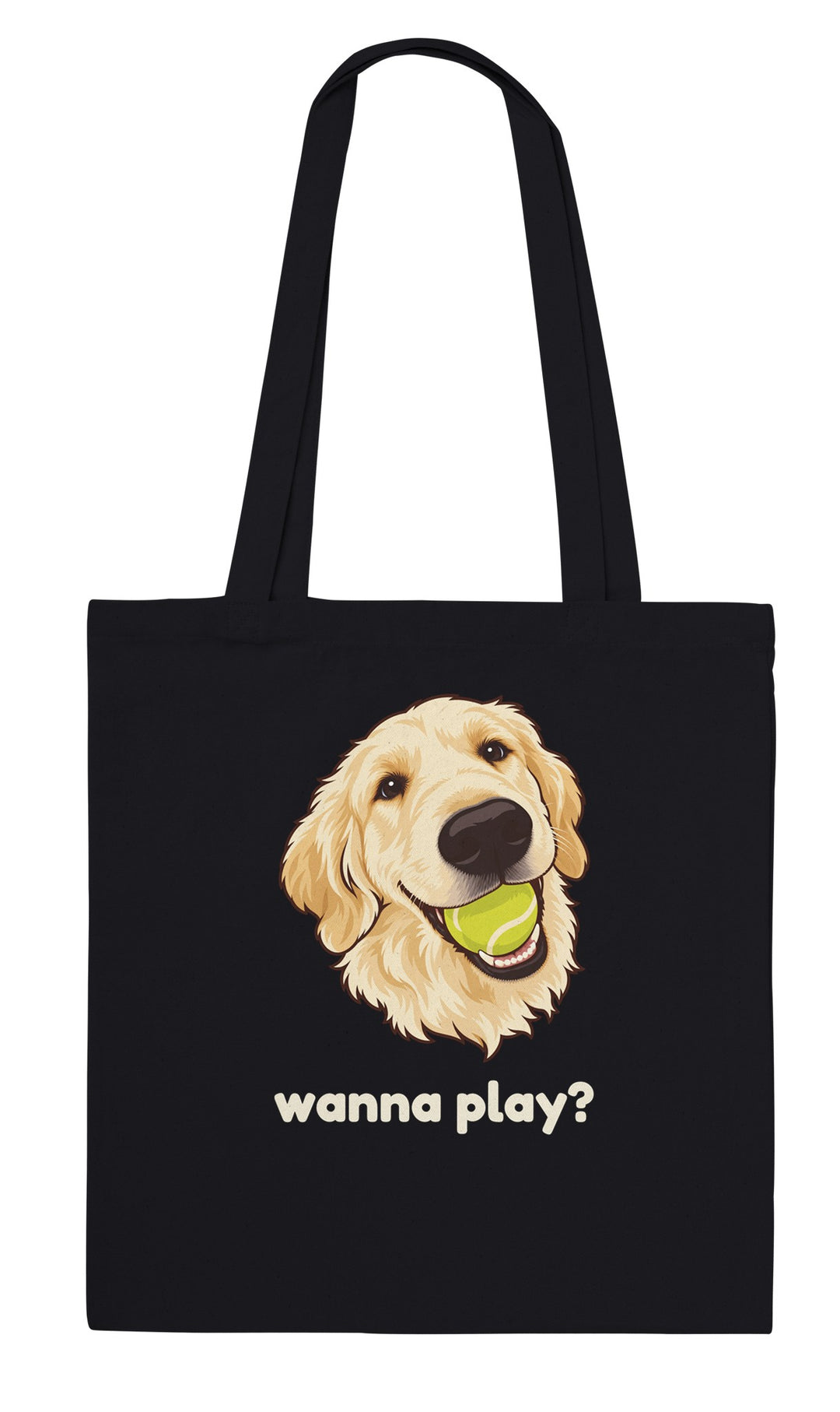Wanna Play? feel-good tote bag in black, Zen Koala Australia