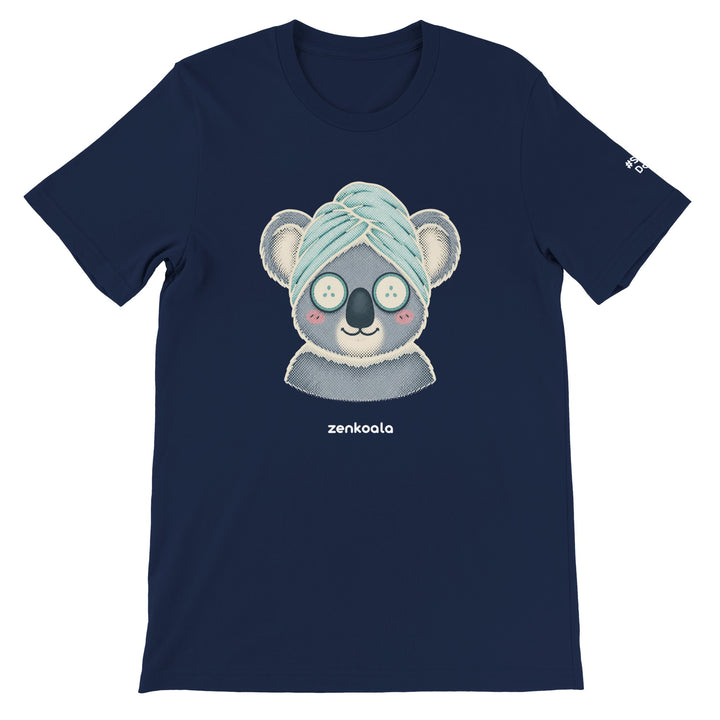 Koala Spa Day feel-good tee in navy, Zen Koala Australia