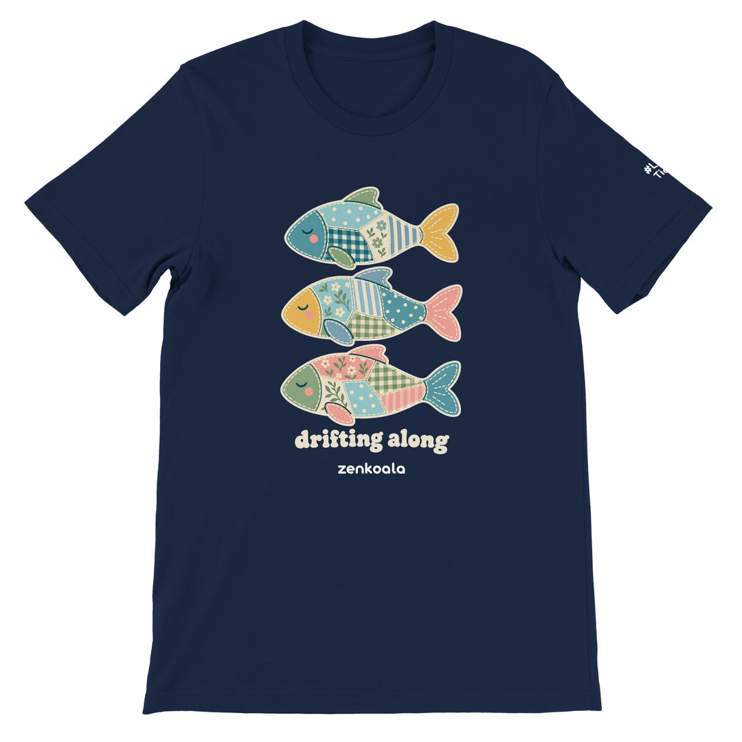 Drifting Along Fish feel-good tee in navy, Zen Koala Australia