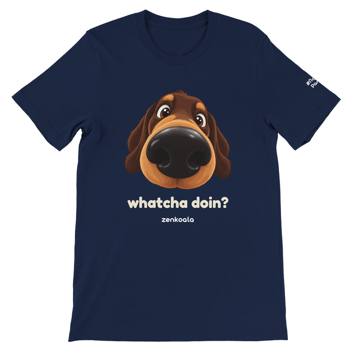 Whatcha Doin? feel-good tee in navy, Zen Koala Australia