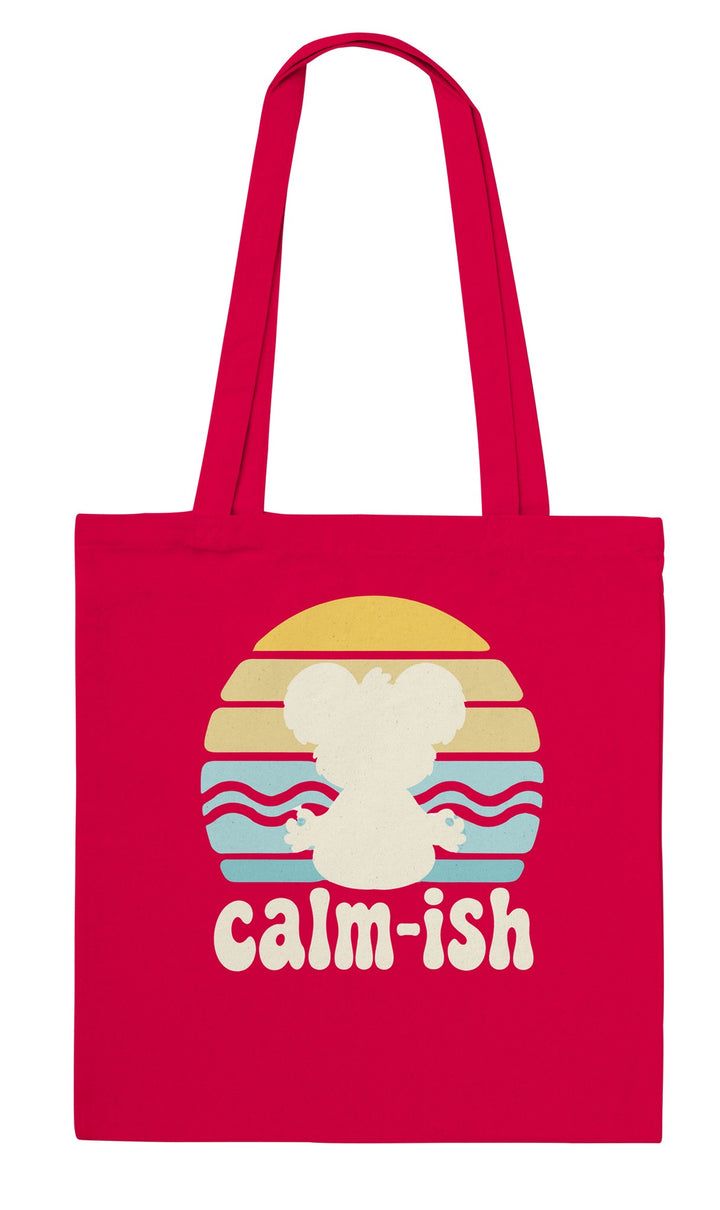 Calm-ish Retro Sunset Koala feel-good tote bag in red, Zen Koala Australia