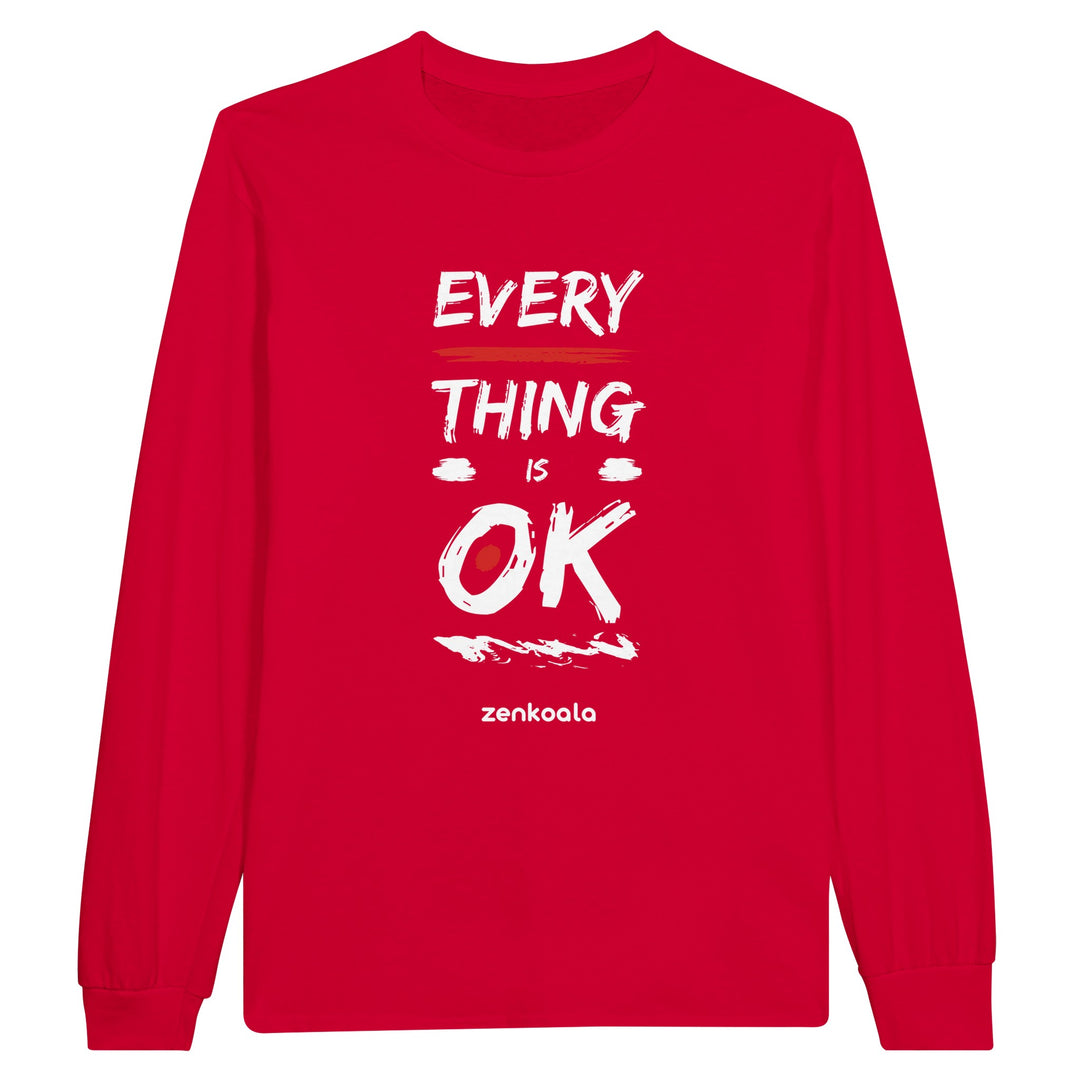 Everything is OK feel-good long sleeve tee in red, Zen Koala Australia