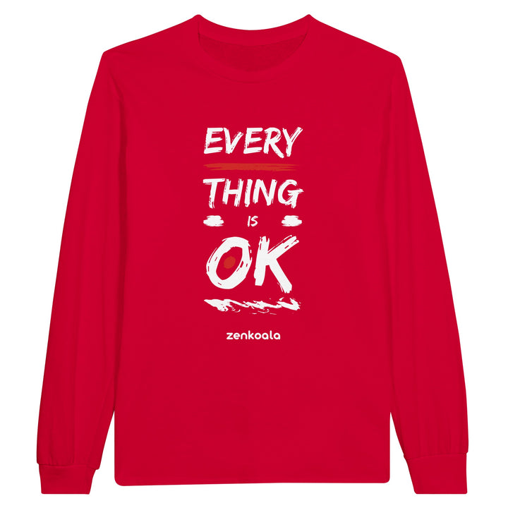 Everything is OK feel-good long sleeve tee in red, Zen Koala Australia