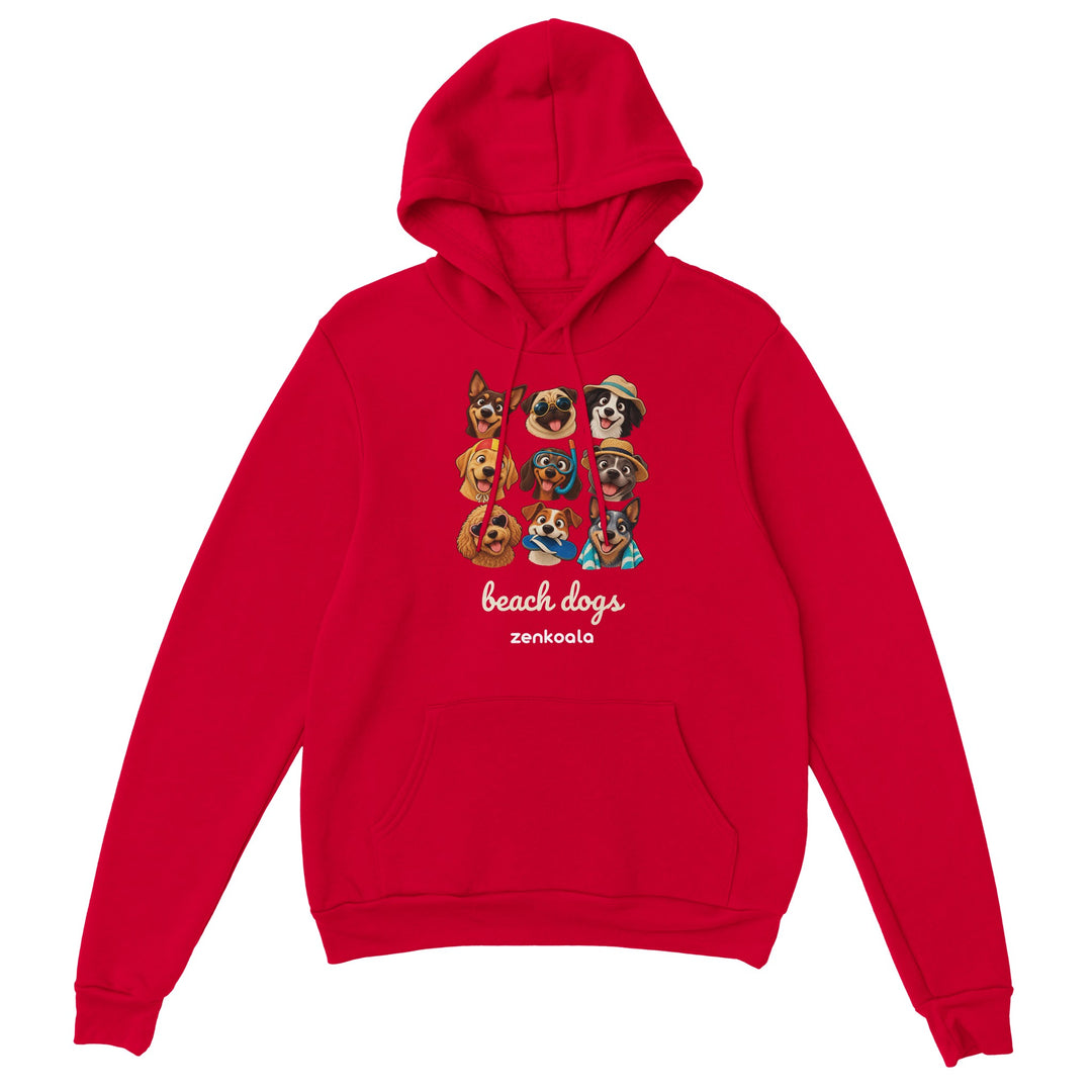 Beach Dogs feel-good hoodie in red, Zen Koala Australia