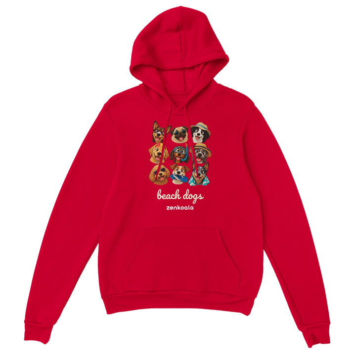 Beach Dogs feel-good hoodie in red, Zen Koala Australia