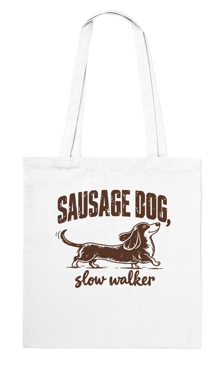 Sausage Dog Slow Walker feel-good tote bag in white, Zen Koala Australia