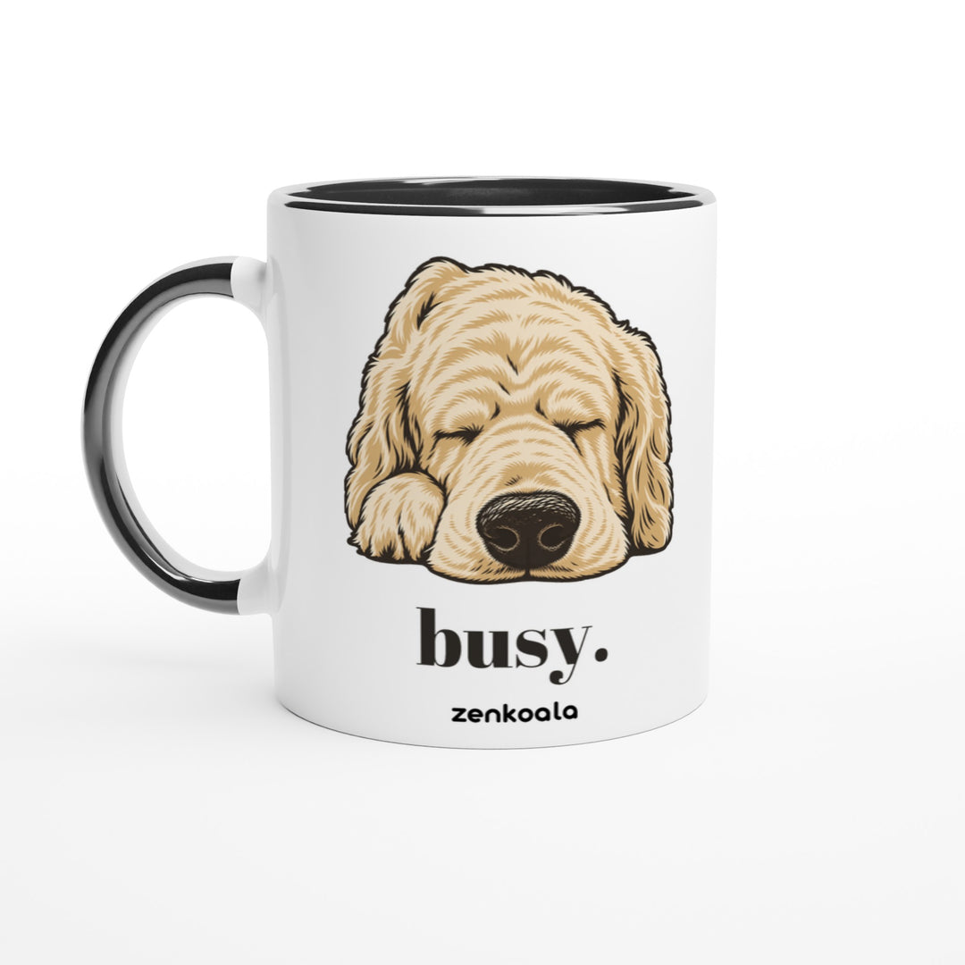 Busy mug in black: white with a black rim, inside and handle, Zen Koala Australia