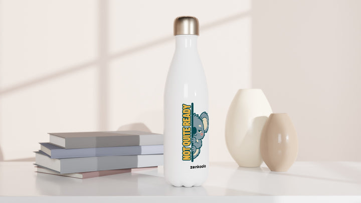Not Quite Ready water bottle beside books and vases, Zen Koala Australia