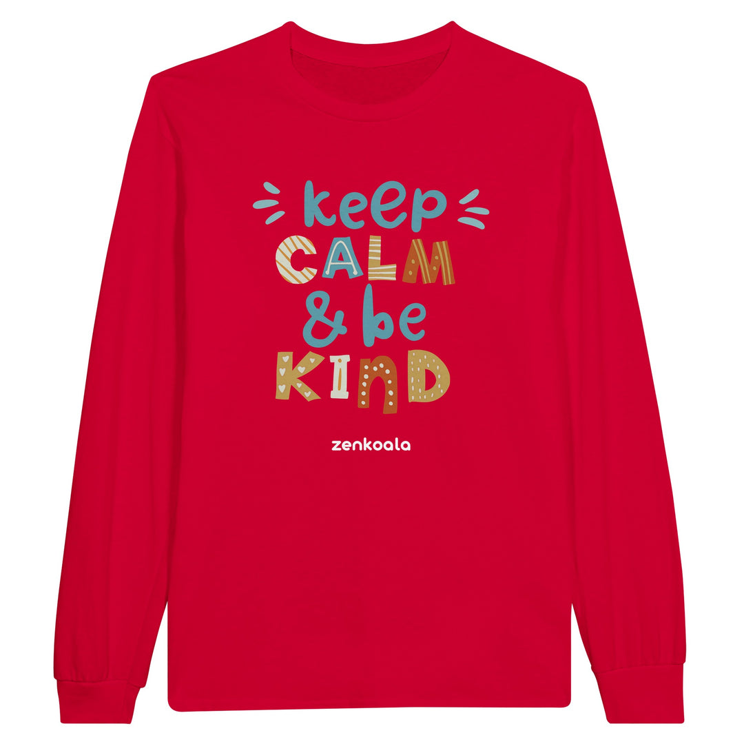 Keep Calm, Be Kind feel-good long sleeve tee in red, Zen Koala Australia