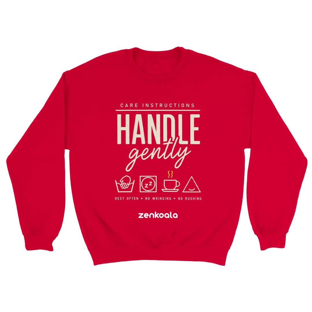 Handle Gently Care Instructions feel-good sweatshirt in Red — Zen Koala Australia