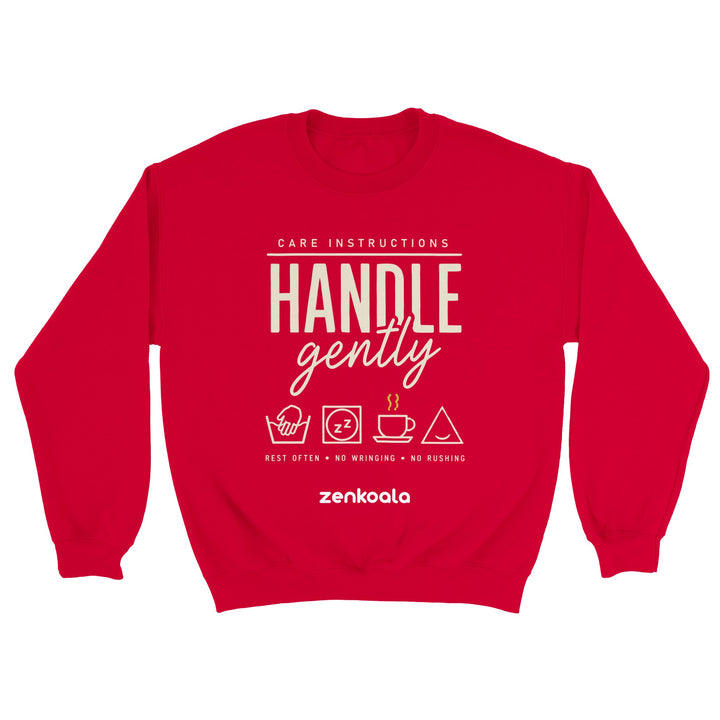 Handle Gently Care Instructions feel-good sweatshirt in Red — Zen Koala Australia