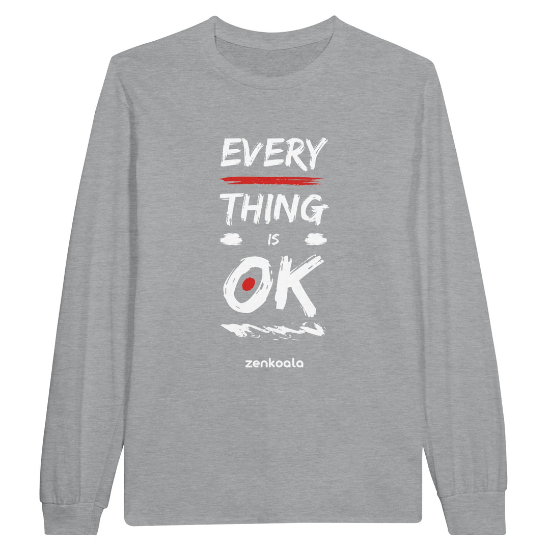 Everything is OK feel-good long sleeve tee in sports grey, Zen Koala Australia