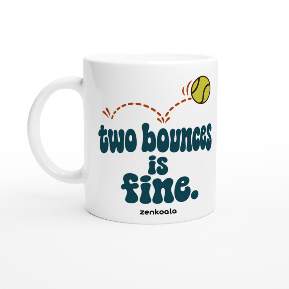 Two Bounces Is Fine mug in all white, Zen Koala Australia