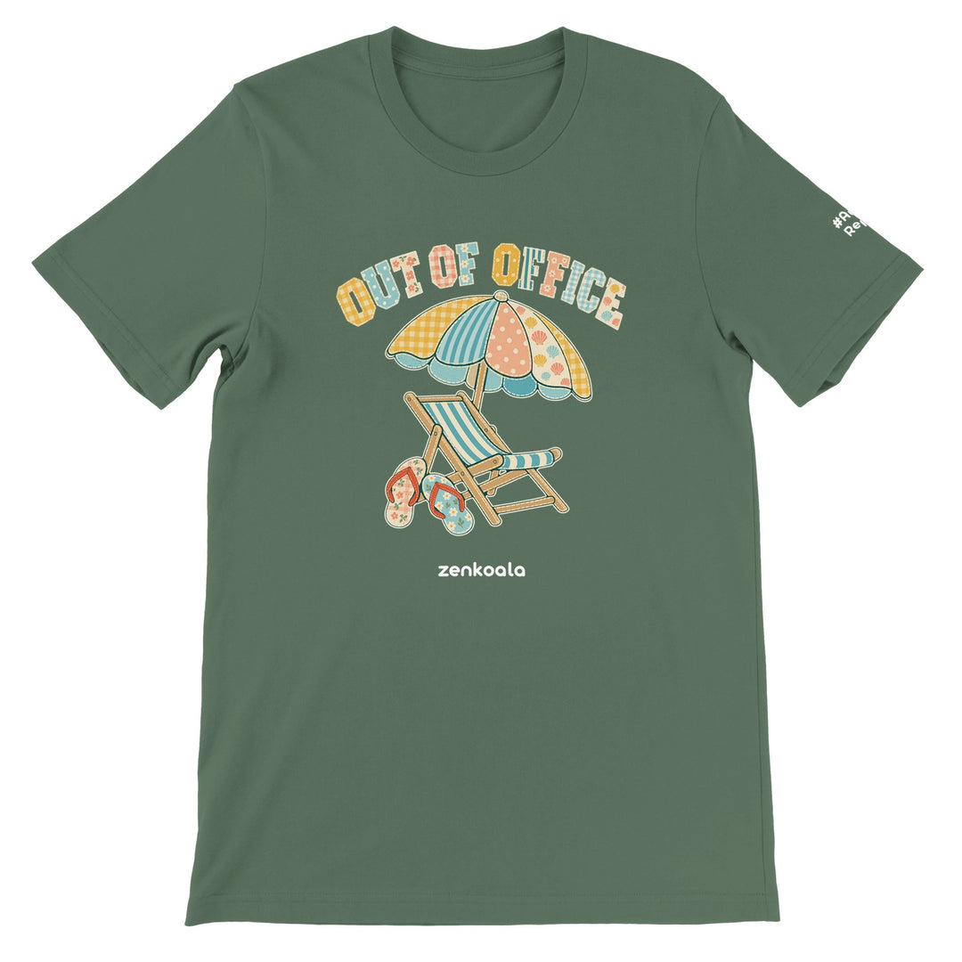 Out of Office Beach feel-good tee in military green, Zen Koala Australia