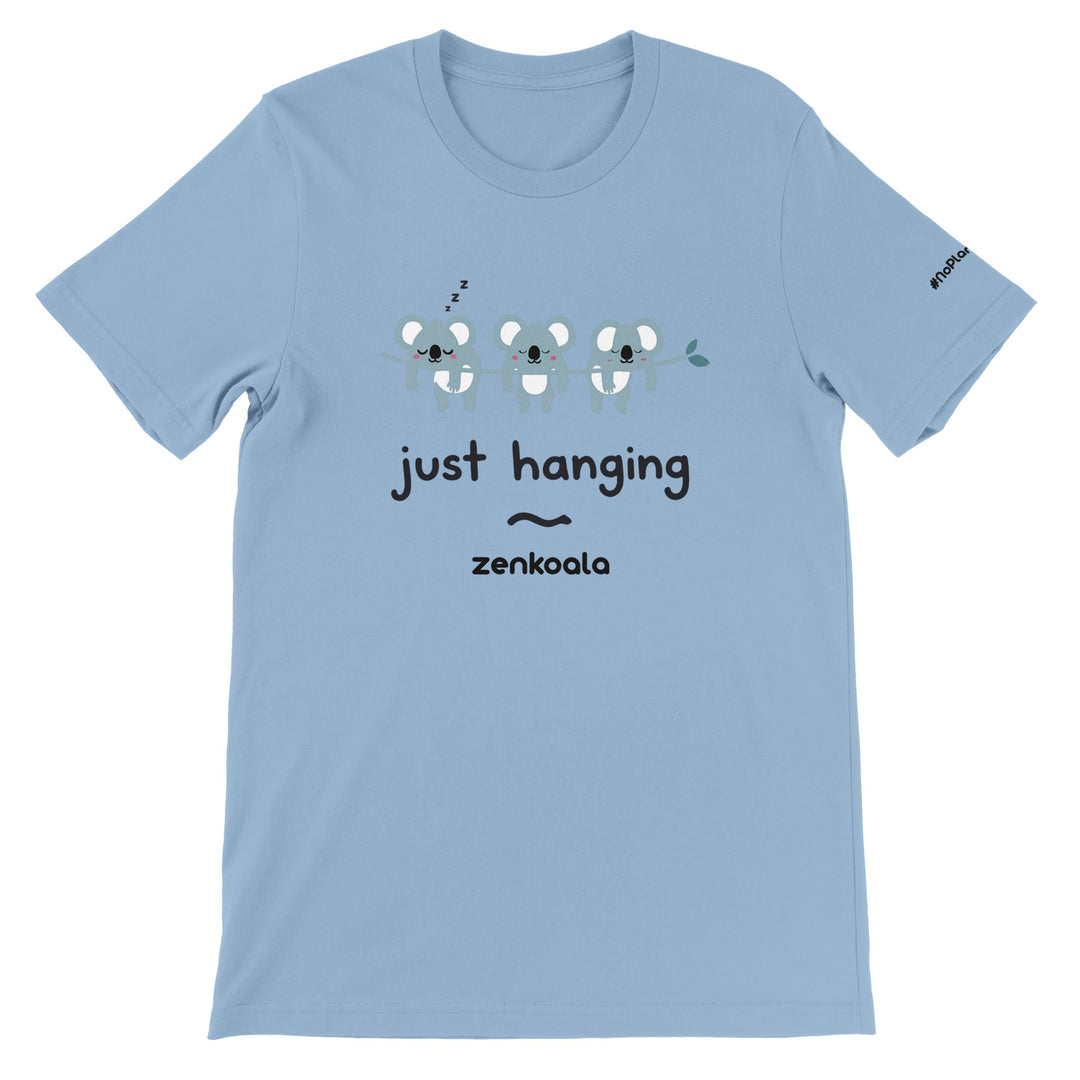Just Hanging feel-good tee in light blue — Zen Koala Australia