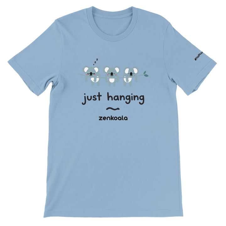 Just Hanging feel-good tee in light blue — Zen Koala Australia