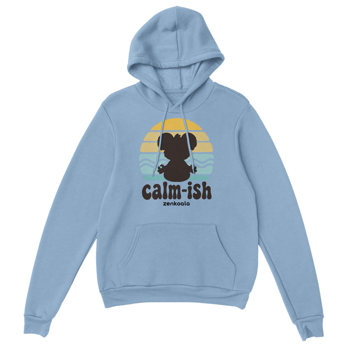 Calm-ish Retro Sunset Koala feel-good hoodie in light blue, Zen Koala Australia