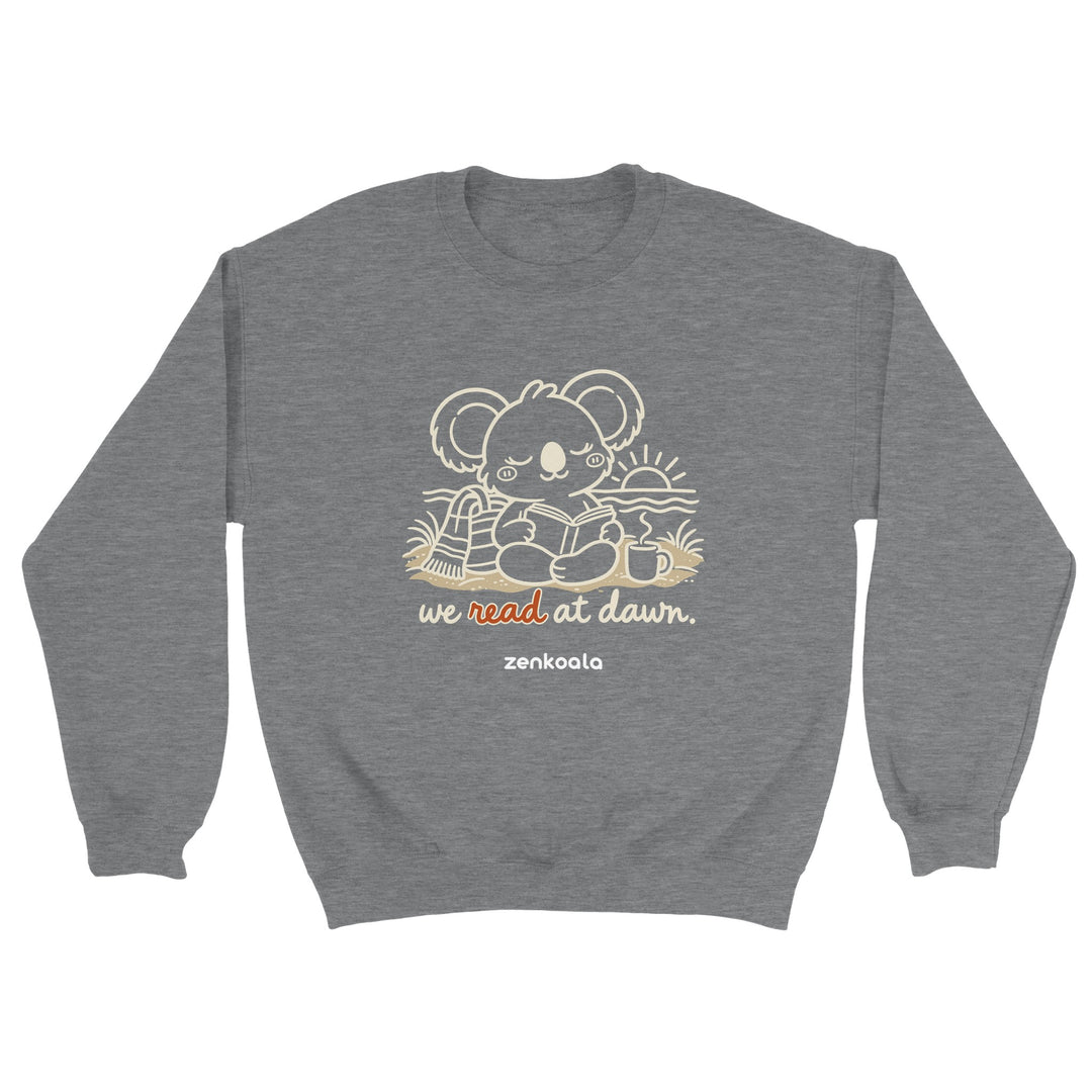We Read at Dawn feel-good sweatshirt in sport grey, Zen Koala Australia