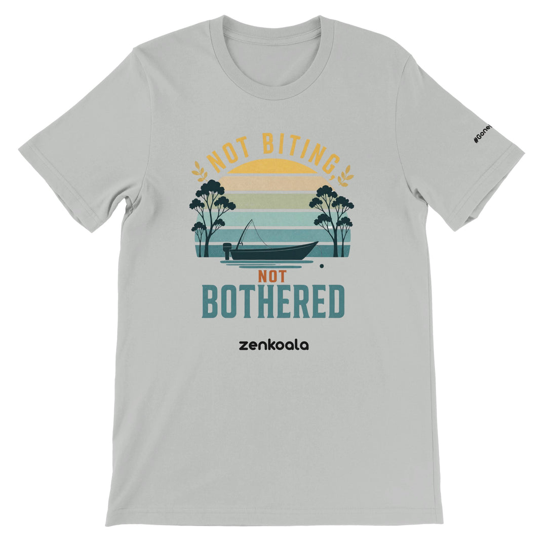 Not Biting Not Bothered feel-good tee in silver — Zen Koala Australia