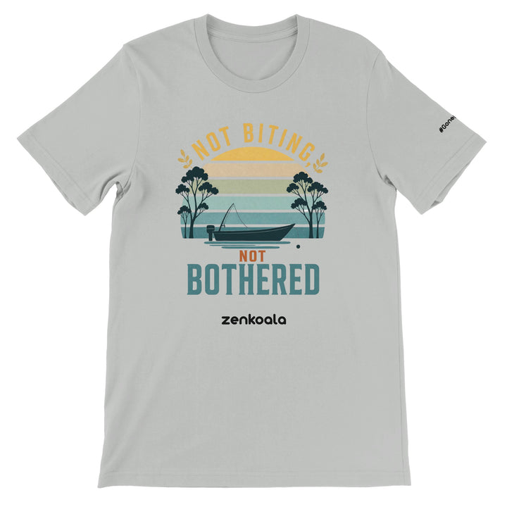 Not Biting Not Bothered feel-good tee in silver — Zen Koala Australia