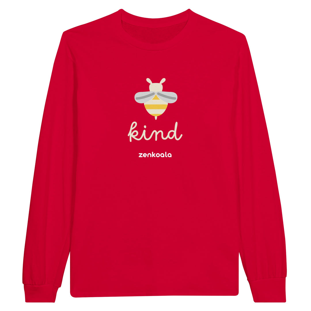 Bee Kind feel-good long sleeve tee in red, Zen Koala Australia