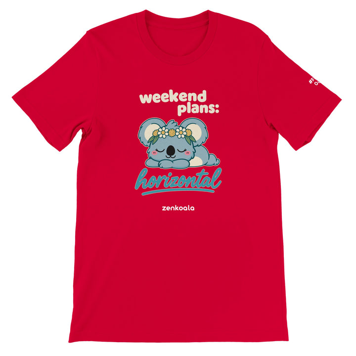 Weekend Plans Horizontal Koala feel-good tee in red, Zen Koala Australia