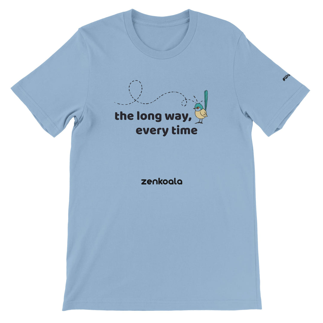 The Long Way Every Time feel-good tee in light blue — Zen Koala Australia