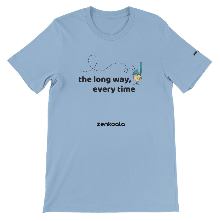 The Long Way Every Time feel-good tee in light blue — Zen Koala Australia