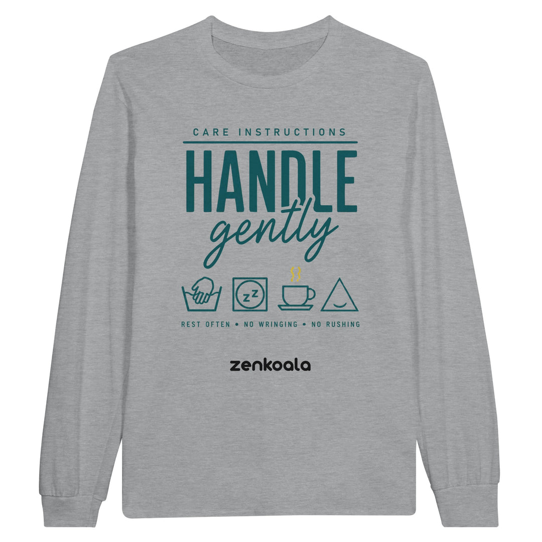 Handle Gently Care Instructions long sleeve tee in sports grey — Zen Koala Australia