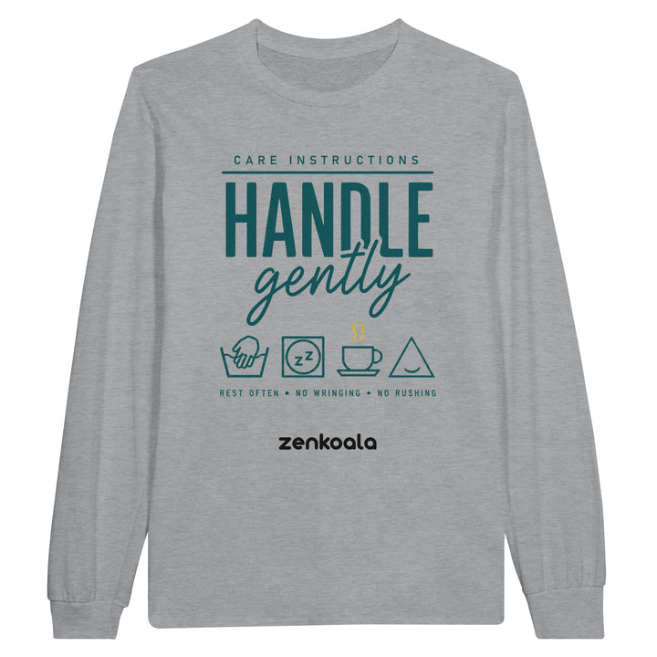 Handle Gently Care Instructions long sleeve tee in sports grey — Zen Koala Australia