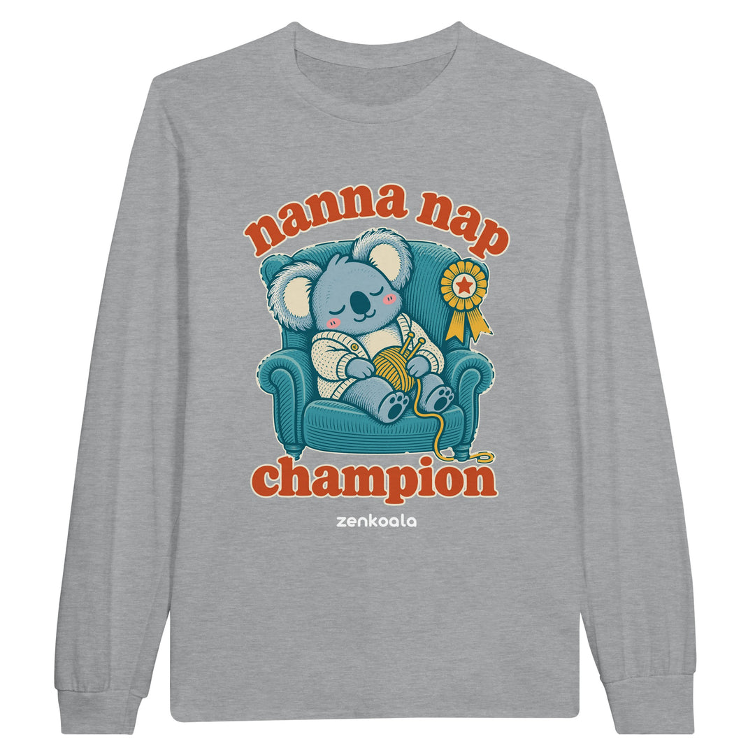 Nanna Nap Champion feel-good long sleeve tee in sports grey, Zen Koala Australia