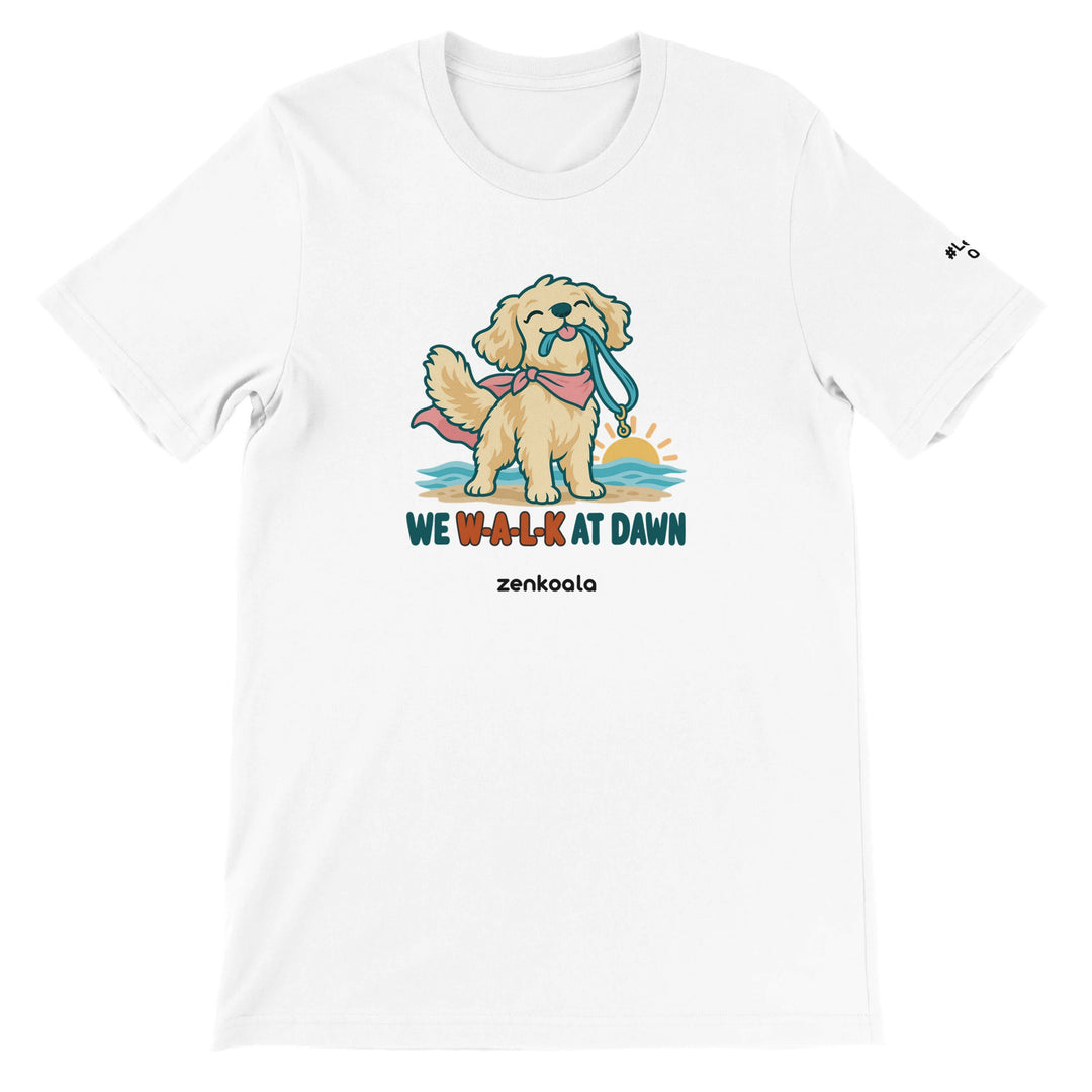 We Walk at Dawn feel-good tee in white, Zen Koala Australia