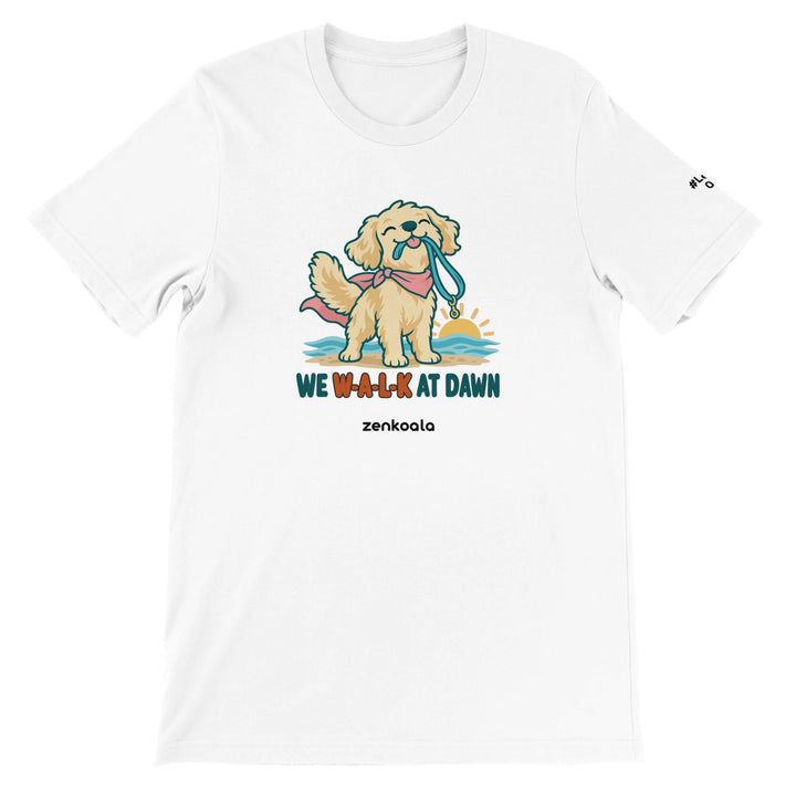 We Walk at Dawn feel-good tee in white, Zen Koala Australia