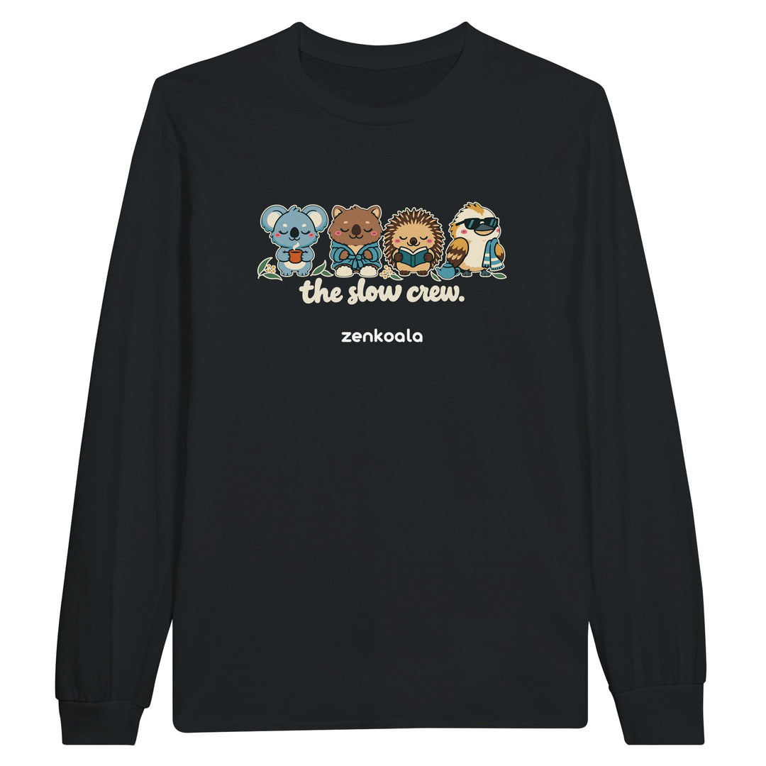 The Slow Crew feel-good long sleeve tee in black, Zen Koala Australia