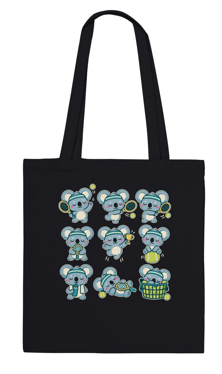 Tennis Koalas feel-good tote bag in black, Zen Koala Australia