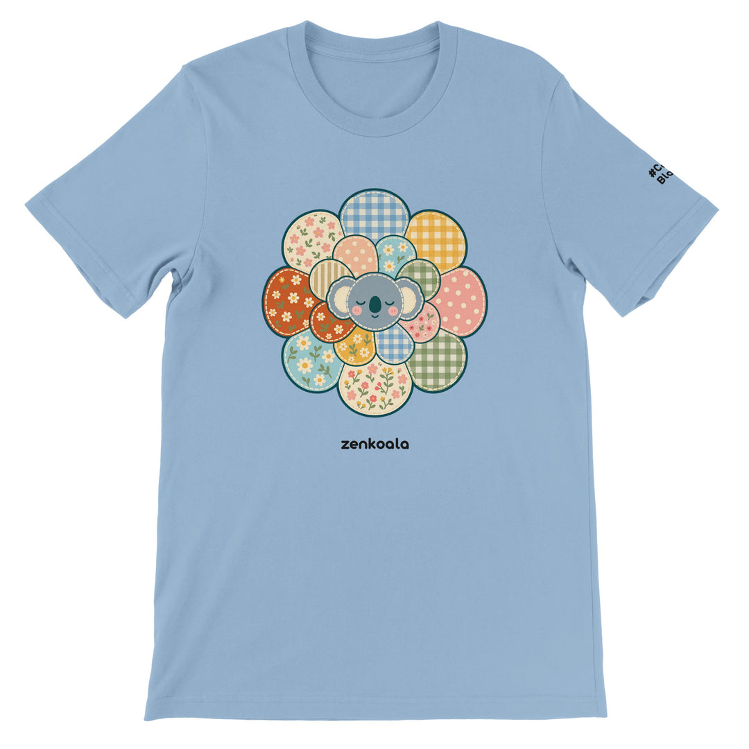 Zen Mandala Flower feel-good tee in light blue, Zen Koala Australia