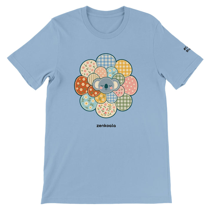 Zen Mandala Flower feel-good tee in light blue, Zen Koala Australia