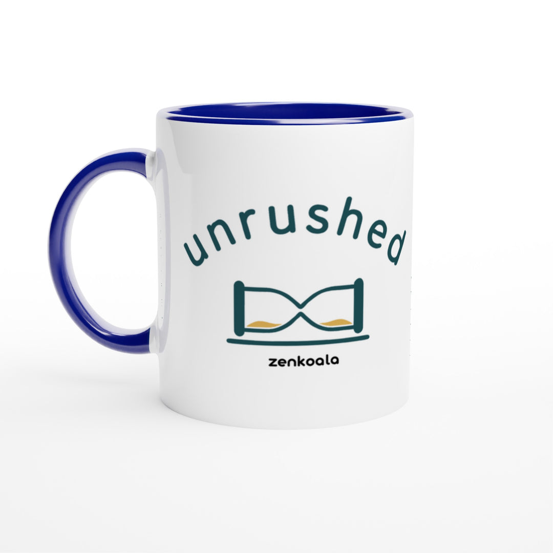 Unrushed feel-good mug: a minimalist hourglass tipped on its side, Zen Koala Australia