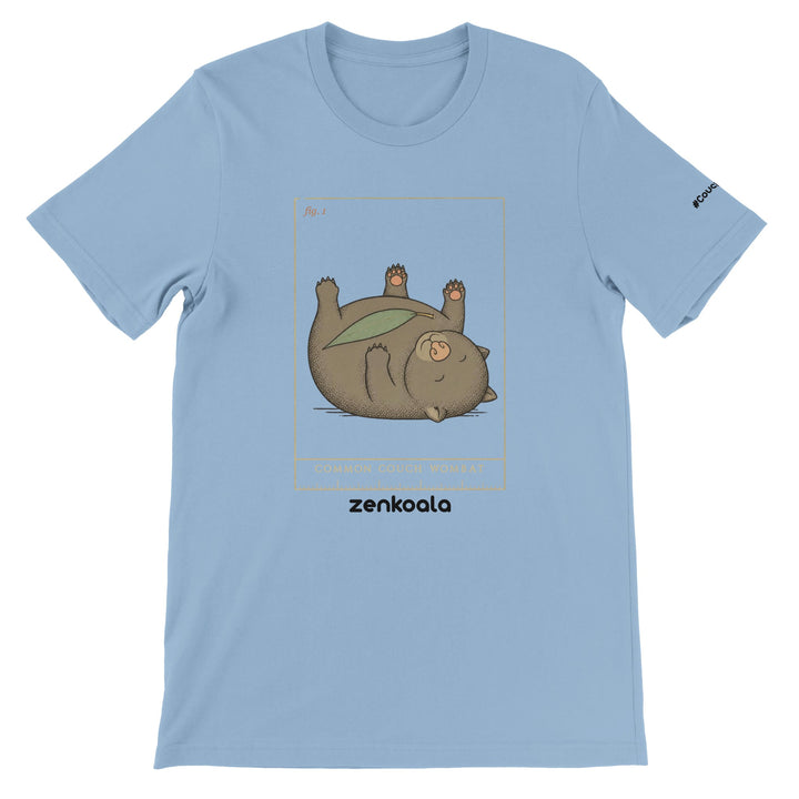 Common Couch Wombat feel-good tee in light blue — Zen Koala Australia