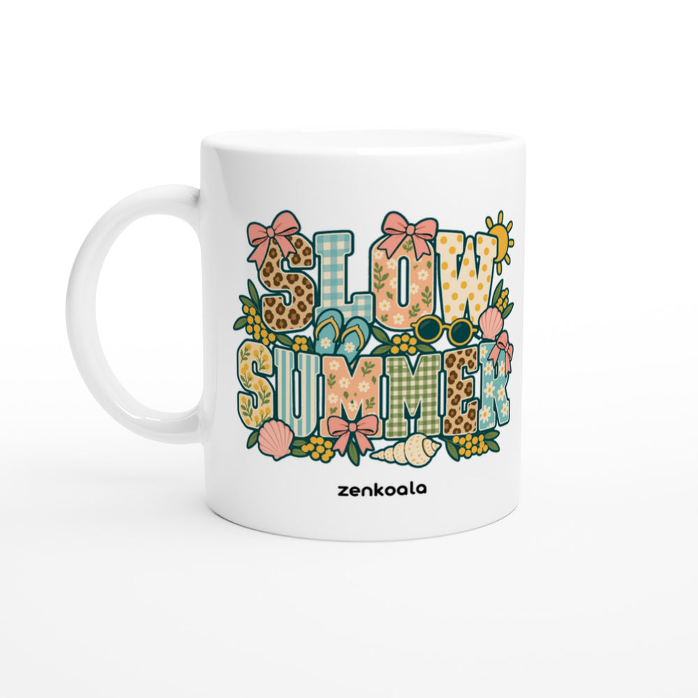 Slow Summer mug in all white, Zen Koala Australia