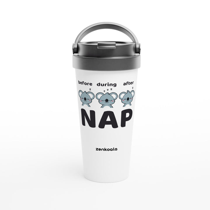 Before Nap Nap After Nap Koala feel-good travel mug: three koalas before, during and after a nap, Zen Koala Australia