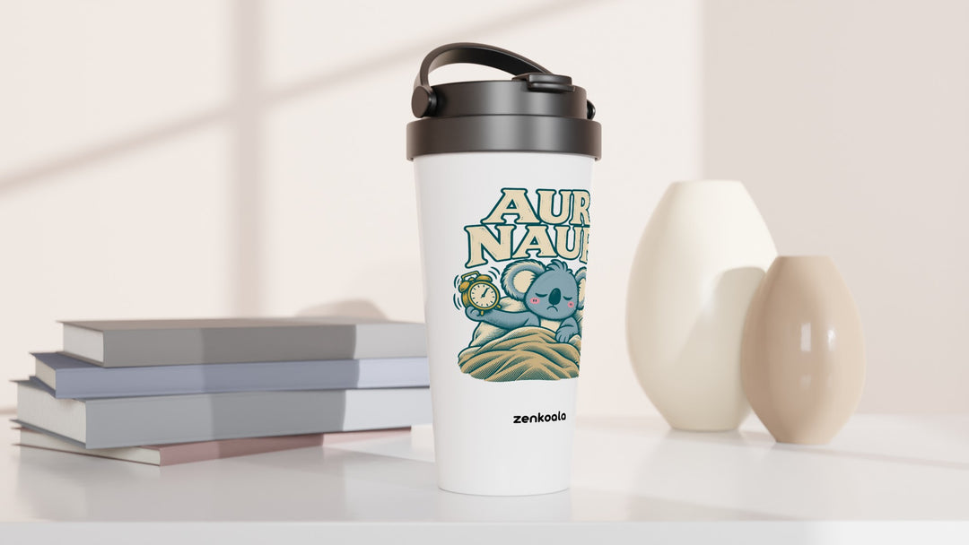 Aur Naur travel mug beside books and vases, Zen Koala Australia