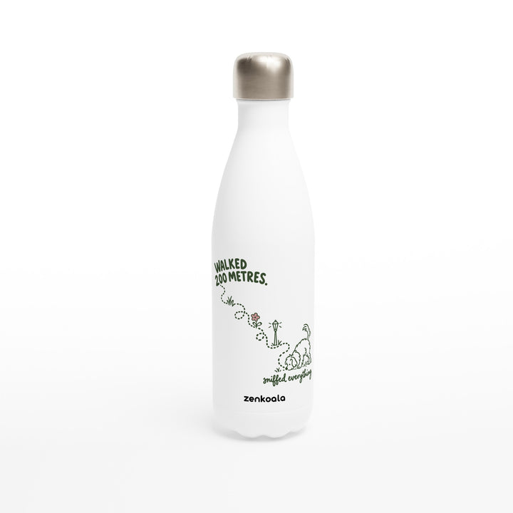 Sniffed Everything feel-good water bottle: a little dog on a winding walk, Zen Koala Australia