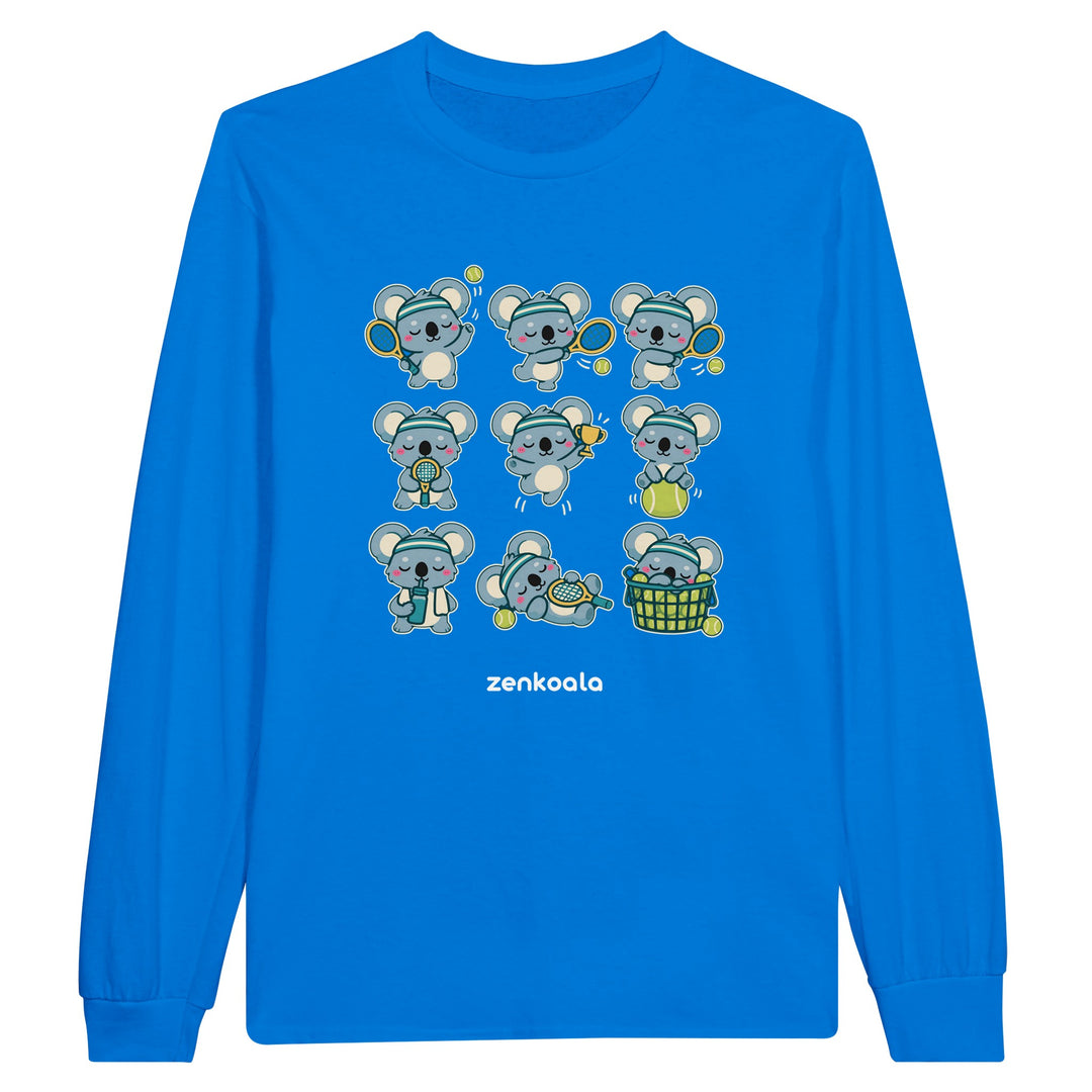 Tennis Koalas feel-good long sleeve tee in royal, Zen Koala Australia