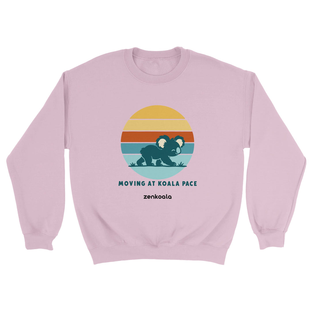 Moving at Koala Pace feel-good sweatshirt in light pink, Zen Koala Australia