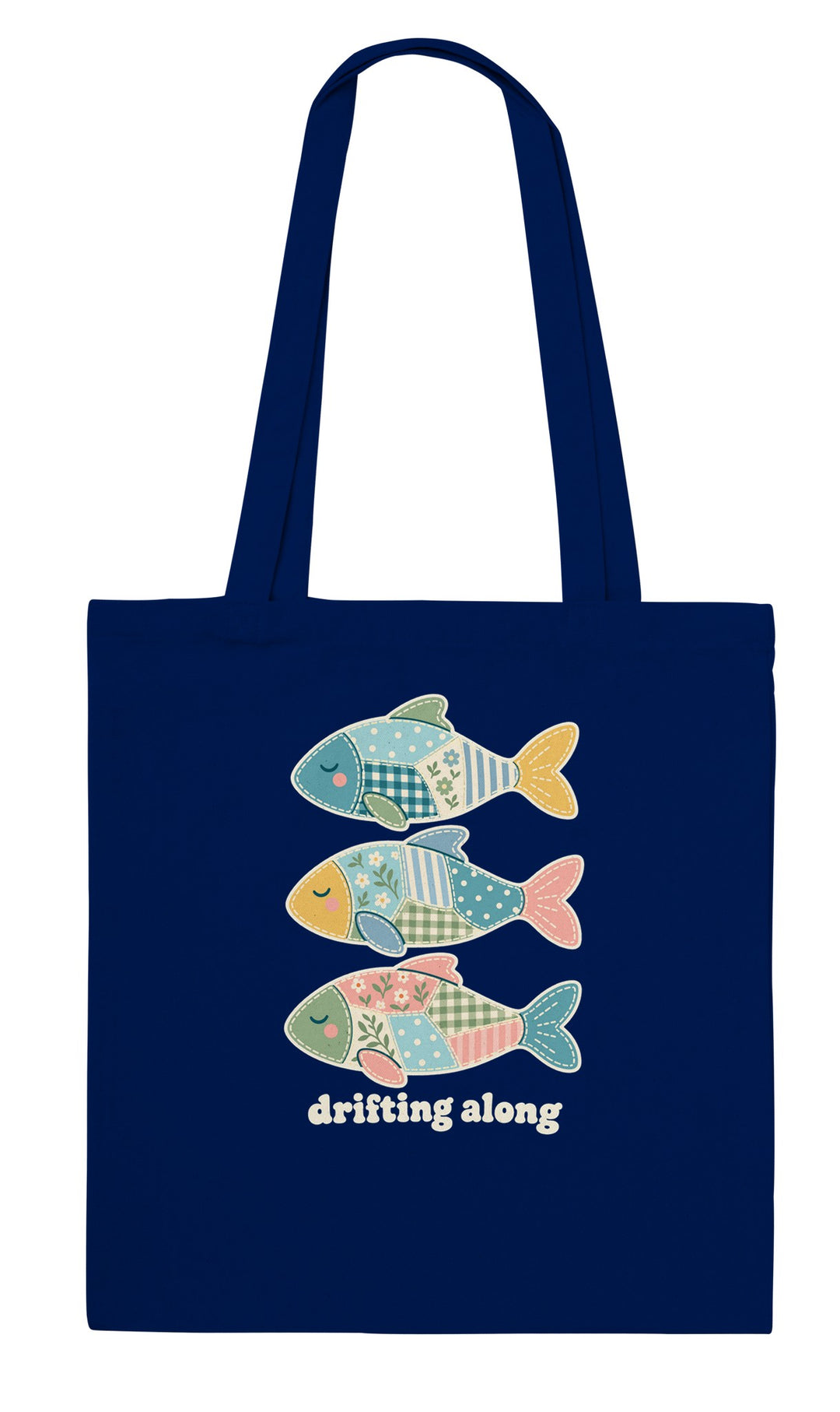 Drifting Along Fish feel-good tote bag in navy, Zen Koala Australia