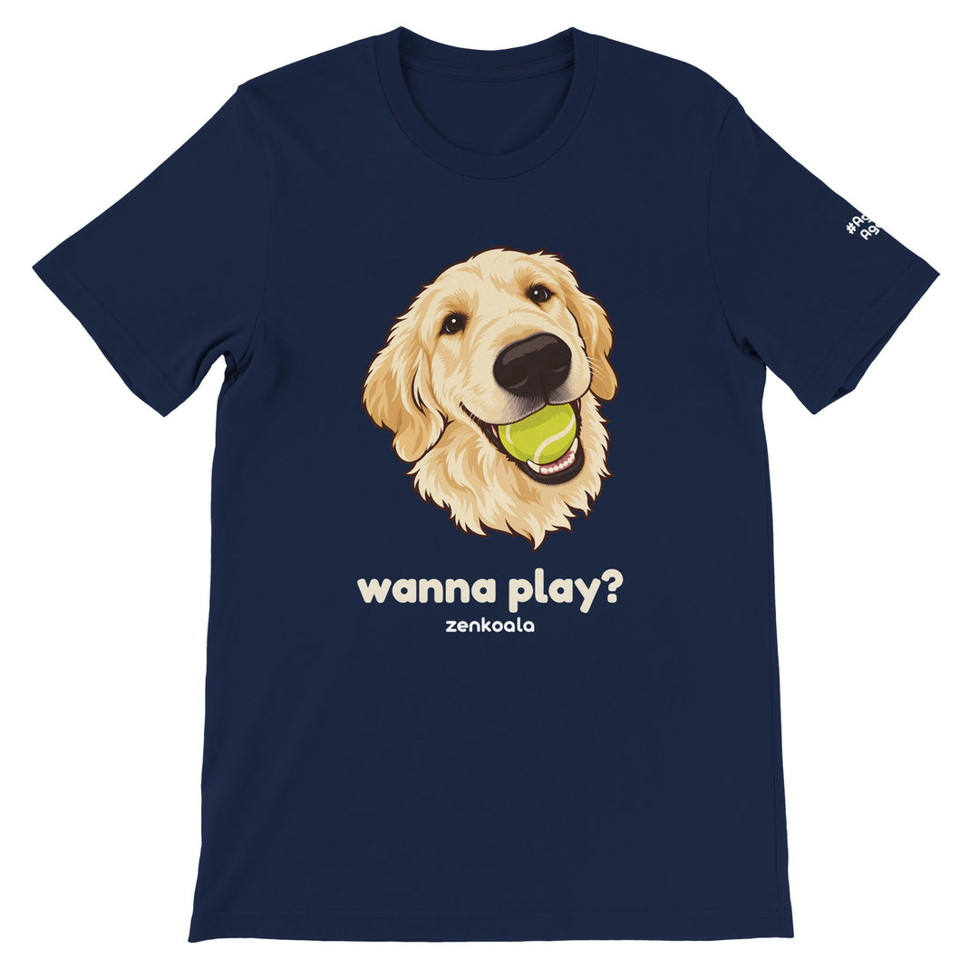 Wanna Play? feel-good tee in navy, Zen Koala Australia