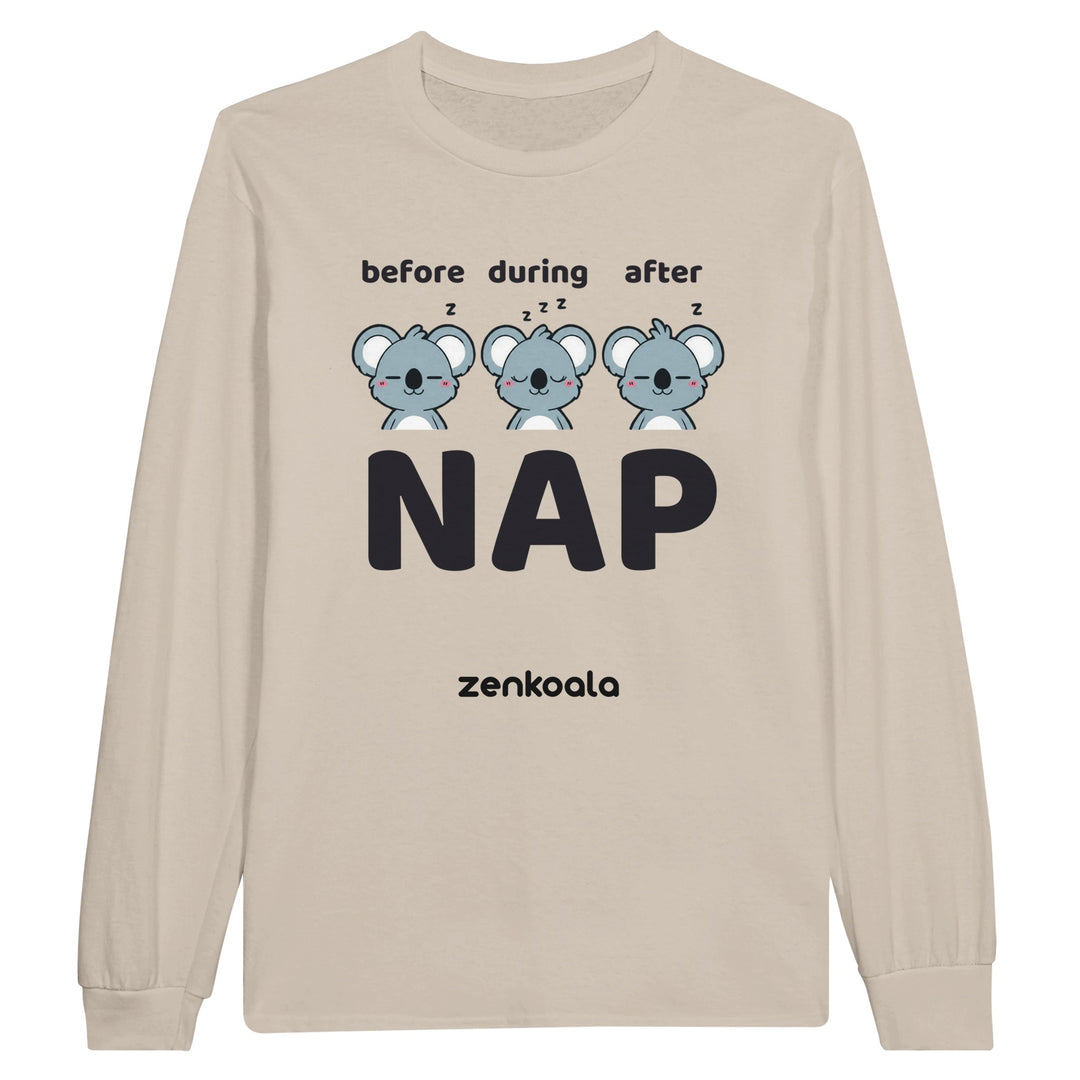 Before Nap Nap After Nap Koala long sleeve tee in sand — Zen Koala Australia